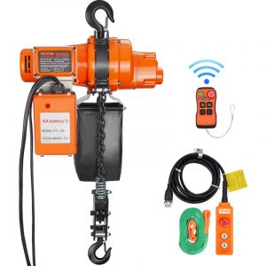 VEVOR Palan electrique a chaine, 998 kg, grue monophase avec chaine, 1000 W, hauteur de levage max 6 m, telecommande sans fil de 100 m et