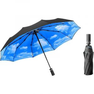 Ciel bleu et nuages blancs parapluie à trois volets entièrement automatique Portable coupe-vent protection solaire Umbre Z48 - Crea