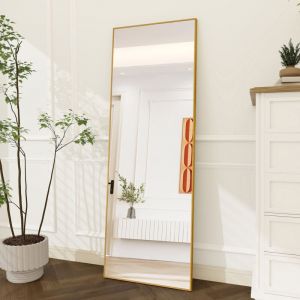 173x63 cm miroir rectangulaire sur pied, &agrave; poser au sol, grand miroir avec cadre en m&eacute;tal, miroir de sol pour chambre, dressing, salon - Dor&eacute;