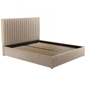 Lit coffre 160 x 200 cm avec tête de lit coutures verticales - Tissu - Taupe - sarah