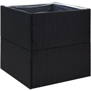 Jardinière bac lit surélevé plantes fleurs terrasse jardin 80 x 80 x 80 cm Résine tressée noir
