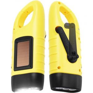 Lot de 2 mini lampes torches LED portables, étanches avec chargeur solaire et dynamo, pour cyclisme et camping – Jaune