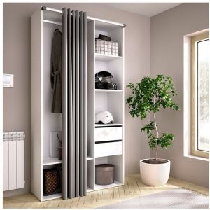 Armoire Dressing Compacte Avec Tiroirs, &Eacute;tag&egrave;res Et Rideau Daniel