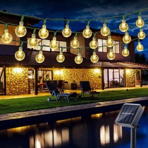 Guirlande Lumineuse Solaire Ext&eacute;rieure, 6.5M 30 LED Guirlande Lumineuse Boule de Cristal Solaire 8 Modes Imperm&eacute;able Int&eacute;rieur Ext&eacute;rieur pour Jardin,