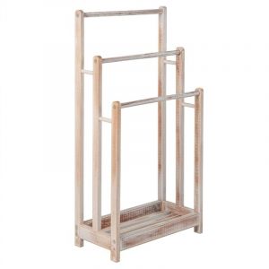 Maisonchic - Porte-Serviettes sur Pied en Bois 3 Barres et Étagère de Rangement Inférieure Dispositif Anti-renversement 45,5x22x86cm Blanc CW2880