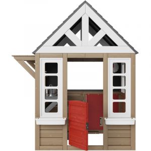 Mophorn - Maisonnette de jeu en bois pour enfants de 2 à 10 ans, maisonnette de jardin avec porte, fenêtre, gril, évier et cuisinière, style