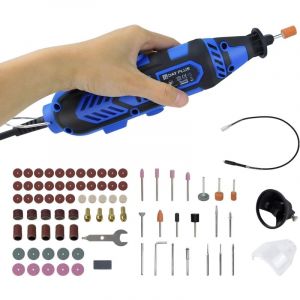 Mini Outil Rotatif Electrique - 130W Mini Meuleuse/Perceuse Set avec Arbre Flexible & 80 Accessoires pour Projets de Bric. pour la coupe, le ponçage,
