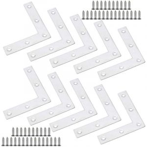 Plaques en Acier Inoxydable de Renfort d'Angle, 10 Pi&egrave;ces Equerre de Fixation Plats, Supports d'Angle Plats, Support d'Angle d'Angle, Pour la