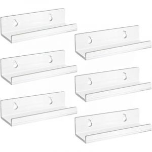 Lot de 6 Support Vinyle Mural en Acrylique Transparent, Etagere Transparente, Petite Etagere Murale, &Eacute;tag&egrave;re Murale Flottantes pour Vinyle, Panneaux,