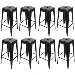 Lot de 8 tabourets de Bar en m&eacute;tal - Hauteur Assise 76cm-Noir