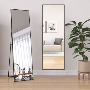 Miroir sur pied rectangulaire, 140x40 cm, avec cadre en m&eacute;tal, miroir pleine hauteur, grand miroir mural, design moderne, pour chambre - Noir