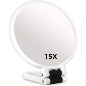 Miroir grossissant 15x miroir pliant double face avec poign&eacute;e, miroir de maquillage de poche miroir teint&eacute; miroir pliant de coiffeur adapt&eacute; &agrave; divers