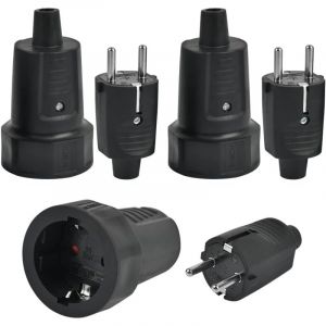 Treetalk - 3 Fiches Mâle IP44 et 3 Prise Femelle, Fiche Électrique 2 Broches 250V 16A Fiche IP44 Fiche Électrique avec Caoutchouc Prise Electrique