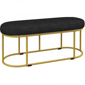 Banquette Banc Rembourr&eacute; Aspect Velours avec Structure Acier - Support 200kg pour Dressing, Lit, Couloir, Salon - Noir 100x37x43cm