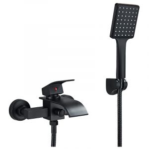 Esip - Robinet de Baignoire Cascade Robinet Baignoire avec Douchette Robinet de Bain Noir Mat Laiton Mitigeur Baignoire Montage Mural Mitigeur de