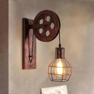 Applique Murale Poulie E27 Lampe de Murale Applique Interieur Industrielle pour Chambre Couloir Bar Rouille Rouge Ø15CM - 1Pcs