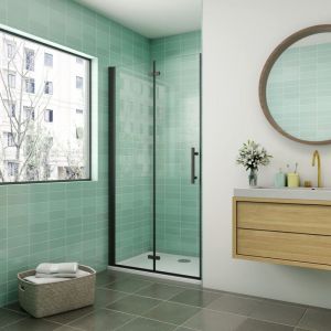 Porte de douche Noir - 100x195cm - Porte de douche pivotante et pliante - 6mm verre anticalcaire - pour niche