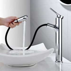 Robinet Salle Bain Haut avec Douchette Extractible &agrave; 2 Modes, Mitigeur Lavabo, Robinets &agrave; Levier Unique, Adapt&eacute; pour Lavabo &agrave; Poser, A&eacute;rateur