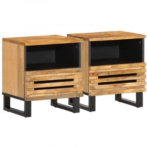 Design In - Lot de 2 Tables de chevet Table d'appoint Table de nuit 40x34x46 cm bois massif de manguier brut CFW65258