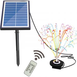 Rosvola - Pompe à eau solaire avec lumière colorée et télécommande 17 pièces Kit de buses transparentes double couche Fontaine 7 w Batterie intégrée