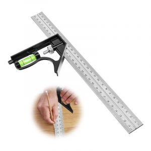 300mm Règle d'angle de Combinaison Equerre à Combinaison en Acier Inoxydable Equerre Combinée avec Niveau à Bulle Tire-Lignes Pratique pour Marquage