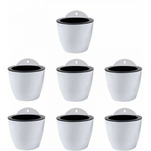 Jardini&egrave;res Suspendues &agrave; Arrosage Automatique Lot de 7 Deco Mural Pot de Fleur Interieur, Exterieur Decoration Murale Fen&ecirc;tre Blanc Plastique,