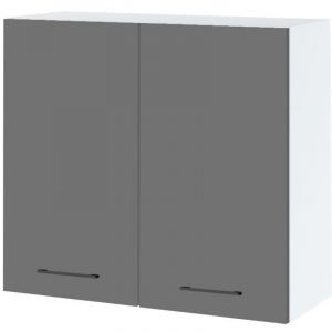 Meuble haut de cuisine Lovia Gris Mat 2 portes L 80 cm - Porte avec poign&eacute;e apparente Grey