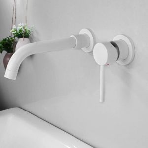 Ikodm - Mitigeur Lavabo Mural Rotatif à 360°Robinet Salle de Bain pour Baignoire et Lavabo Robinetterie Lavabo Encastré Mural Design Moderne, Blanc