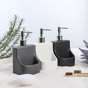 Distributeur de liquide vaisselle, porte-&eacute;ponge Distributeur de liquide vaisselle, gris, capacit&eacute; 390 ml