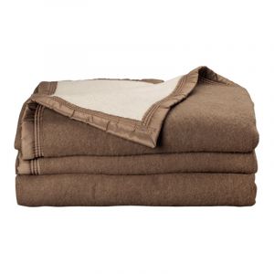 Couverture 100% Pure Laine Vierge Double face 'Volta' 500 gr/m&sup2; Toison D'or Volta Chamois Blanchi - 220 x 240 cm