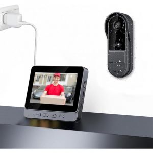 Sonnette sans Fil avec Camera 1080P Interphone Video sans Fil Audio Bidirectionnel avec &eacute;cran IPS 4,3 Pouces Visiophone Grand Angle 170&deg; Vision