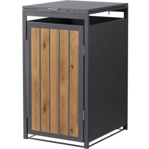 ML-Design Abri Cache 1 Poubelle, 68x80x120cm 240L, Anthracite Aspect Bois Claire, en Acier, Couvercle Rabattable et Porte Cl&ocirc;ture, Protection