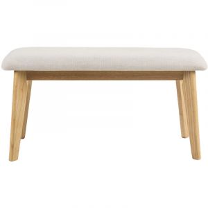 Banc scandinave en tissu effet velours textur&eacute; beige et bois clair L92 cm ELION