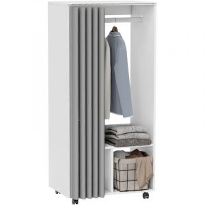 Armoire penderie armoire de rangement mobile avec rideau, tringle de suspension, 60 x 40 x 128 cm, blanc