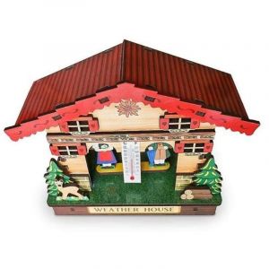 Weather House en Bois - Barom&egrave;tre et Thermom&egrave;tre - D&eacute;coration Traditionnelle