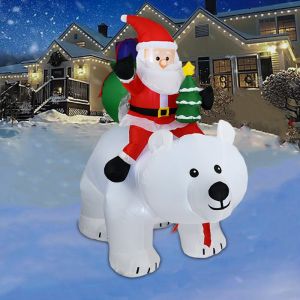 Ugreat - 175CM Père Noël Gonflable, sur Ours Polaire Tête Secouant, Décoration Gonflable de Nuit avec Lumières, Souffleur Inclus, pour Maison & Jardin