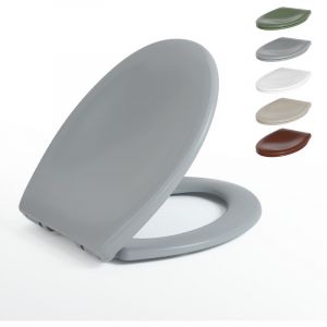 AquaWise Abattant Wc avec Frein de Chute Cuvette Toilette avec charni&egrave;res en inox Lunette de Toilette en Forme O Duroplast D&eacute;montage Rapide Gris