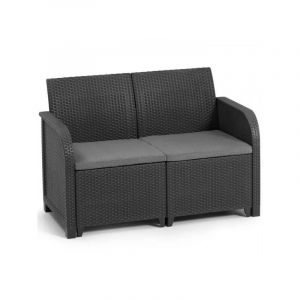 Banquette de jardin Allibert by keter - SanRemo - en résine imitation rotin tressé - Gris graphite