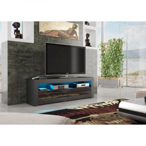 Dusine - Meuble tv Savelli led Noir mat et portes en Noir laqué 157 cm