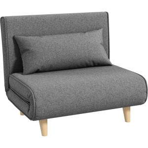 Fauteuil convertible 1 place, fauteuil-lit chauffeuse 3 en 1, dossier r&eacute;glable, oreiller, tissu en lin, 94x78x80cm, gris