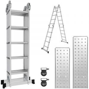 Randaco Echelle pliante articul&eacute;e 4x5 marches, echafaudage multifonction, ecarteur de mur, escabeau, 2 plaques plateforme de travail