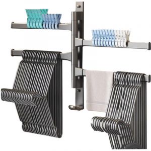 Barre porte-serviettes pivotante &agrave; 180&deg;, 4 p&ocirc;les, en alliage d'aluminium, avec bras pivotant, pour salle de bain, crochet pivotant, rangement mural,