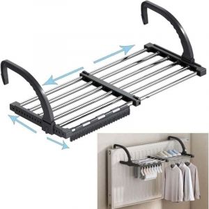 &Eacute;tendoir &agrave; linge pliable en acier inoxydable pour balcon, radiateur ou mur, t&eacute;lescopique (longueur : 51-95 cm), avec &eacute;tendoir &agrave; chaussettes