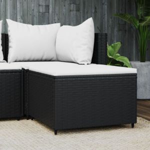 Decdeal - Repose-pied Tabouret Bas Pouf Bout de Canap&eacute; de jardin avec coussin noir r&eacute;sine tress&eacute;e 89815