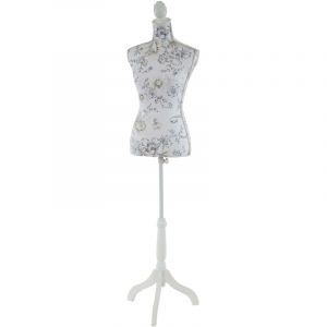 HHG - jamais utilis&eacute;] Mannequin de couture de tailleur buste torse f&eacute;minin T222, fibre de verre, motif blanc &agrave; fleurs