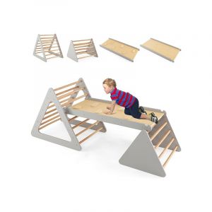 3 en 1 Toboggan d'escalade Montessori pour Enfants, 2 Triangle d'Escalade avec Toboggan pour Enfant 3 Ans+,Charge 60 kg, Gris - Goplus