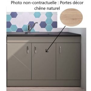 Meuble Sous-&Eacute;vier NEOVA D&eacute;cliq D&eacute;co 3 Portes D&eacute;cor Ch&ecirc;ne Naturel L120cm pour Buanderie ou Cuisine - S13NA23PR120BT1
