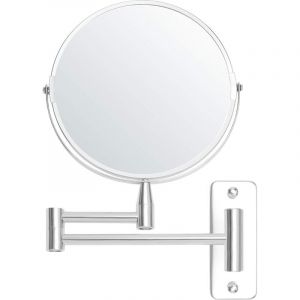 SNQ - Miroir Grossissant Mural Extensible et Pivotant à 360° - Grossissement x5 – 22 x 20,7 cm - Mirroir Murales Salle de Bain Double Face en Acier