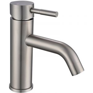 Robinet mitigeur m&eacute;canique arrondi en inox - Nickel bross&eacute; - H17,3 cm - SALAVAN