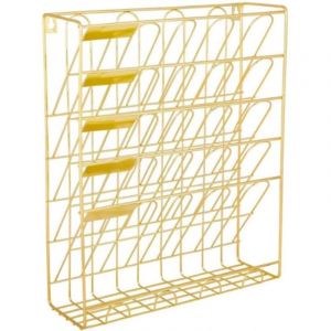 Porte-revues mural m&eacute;tal dor&eacute;, rangement journaux/catalogues/lettres, salon/bureau